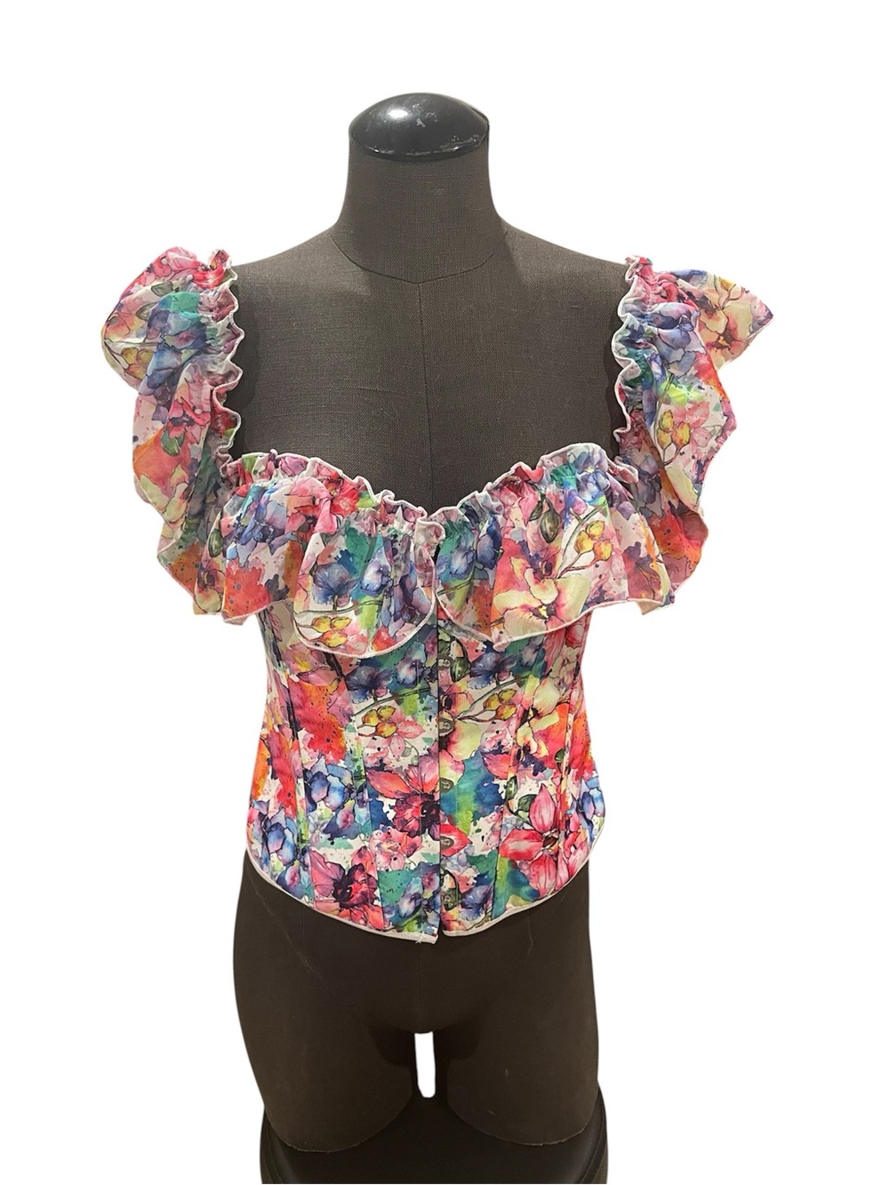 Floral Ruffle Off-Shoulder Women’s Corset Top - Multicolor